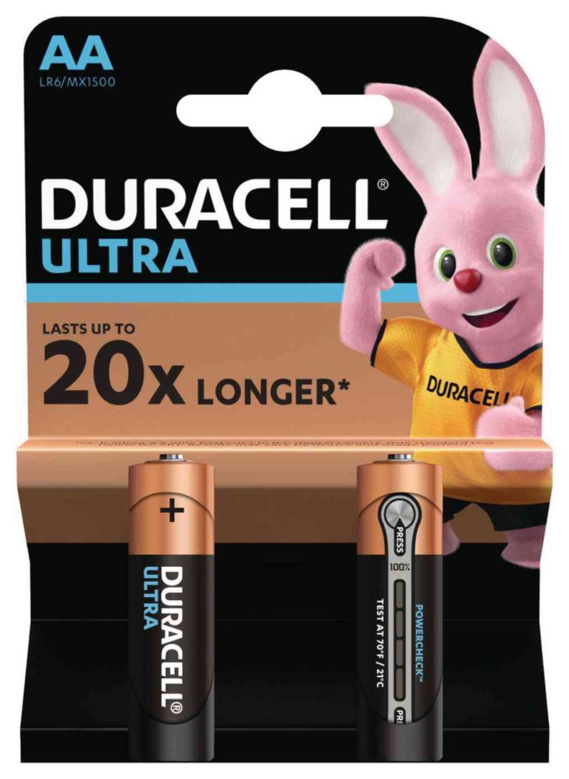 Батарейки алкалиновые Duracell Ultra AA/R6/LR6/MX1500, 2 шт.