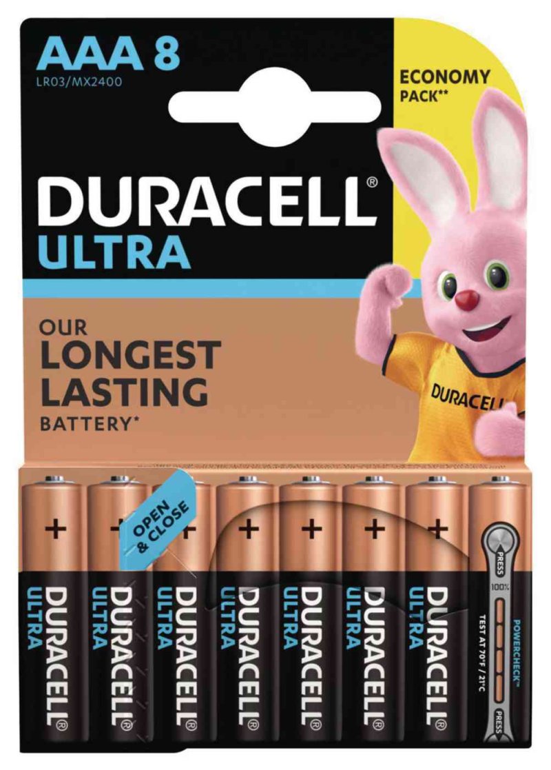 Батарейки алкалиновые Duracell Ultra AAA/R03/LR03/MX2400, 8 шт.