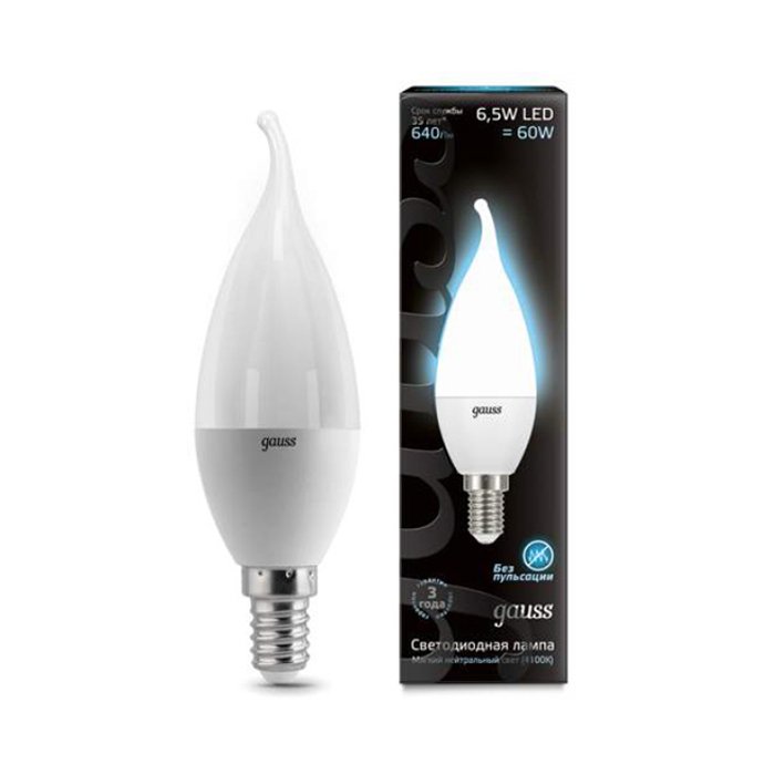 Упаковка светодиодных ламп Gauss Black LED Candle Tailed E14 6.5W 4100K 104101207 x10