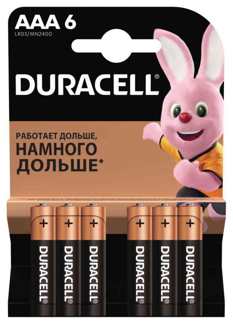 Батарейки алкалиновые Duracell Basic AAA/R03/LR03/MN2400, 6 шт.