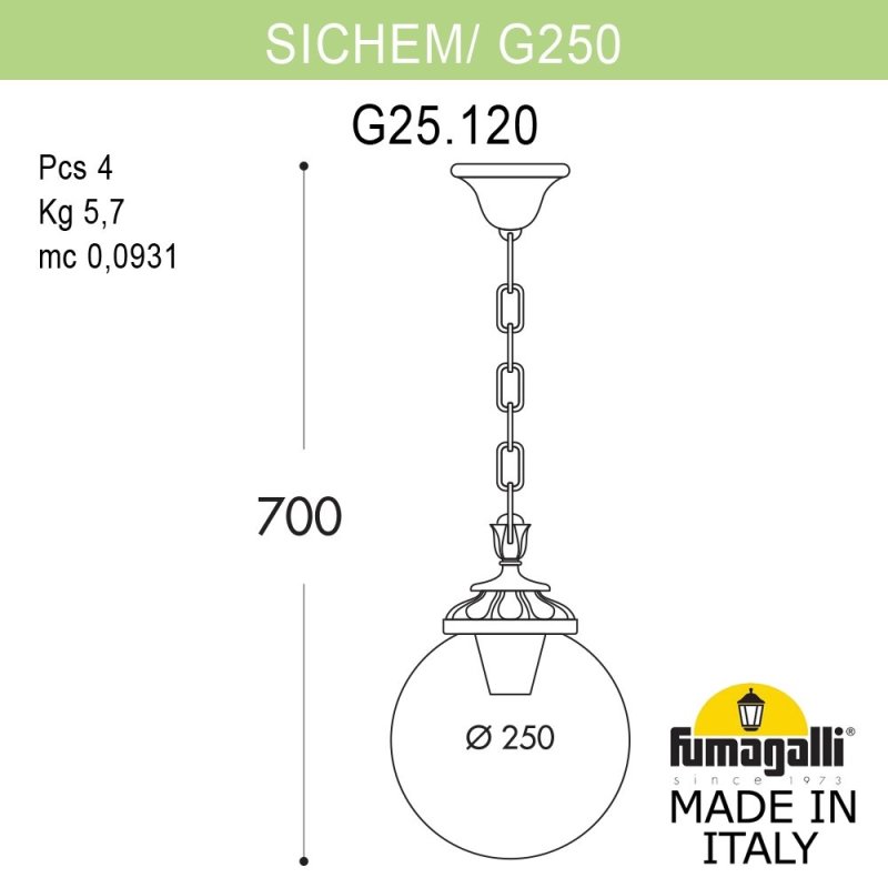 Уличный подвесной светильник Fumagalli SICHEM/G250 G25.120.000.VYE27