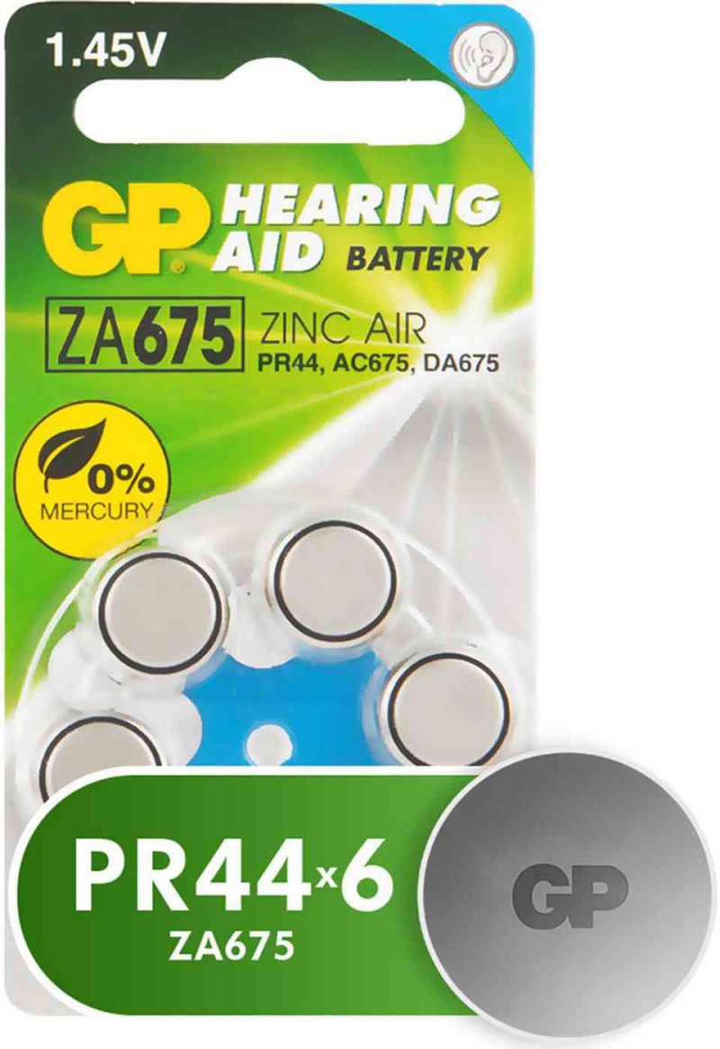 Батарейки воздушно-цинковые GP Hearing Aid ZA675/PR44/V675A/AC675/DA675 для слуховых аппаратов и бытовой техники, 6 шт.