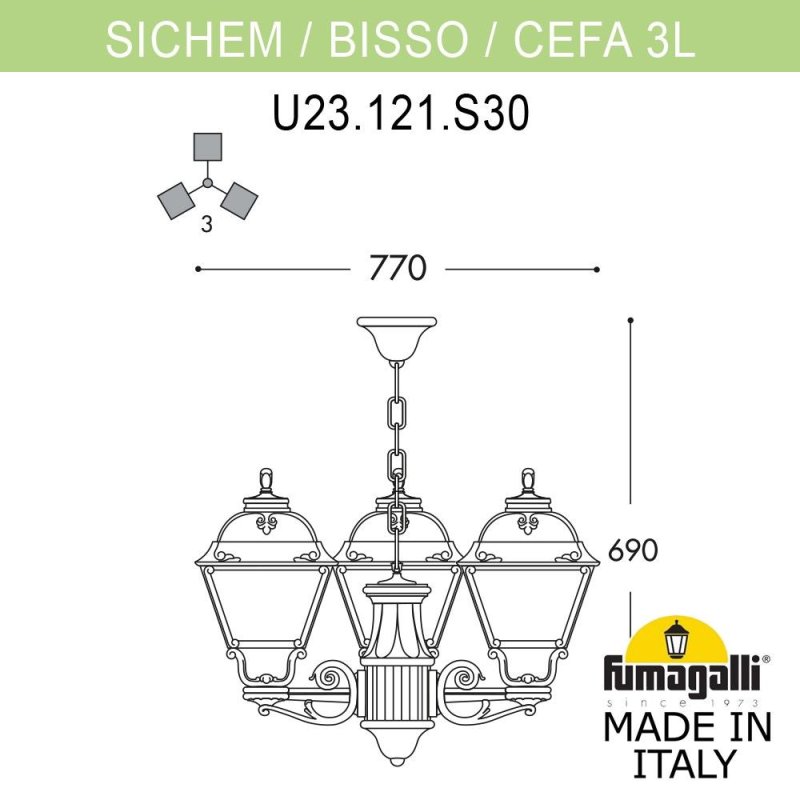 Уличный подвесной светильник Fumagalli SICHEM/CEFA 3L U23.120.S30.VXF1R
