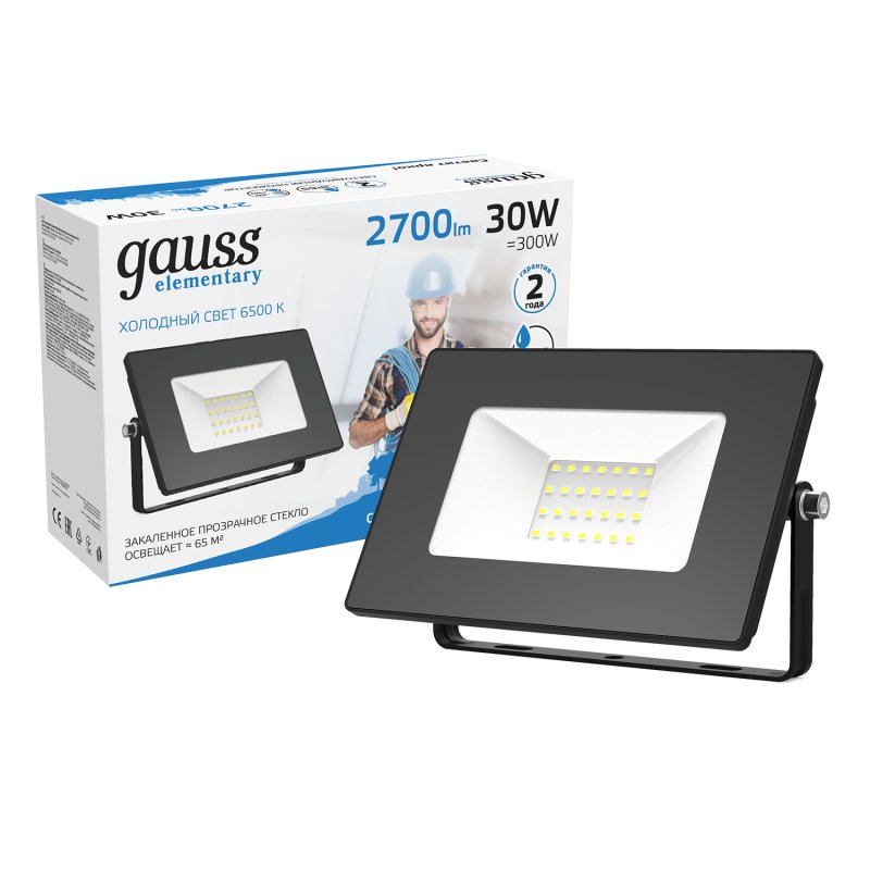 Прожектор светодиодный Gauss LED 30W IP65 6500К черный 1/60