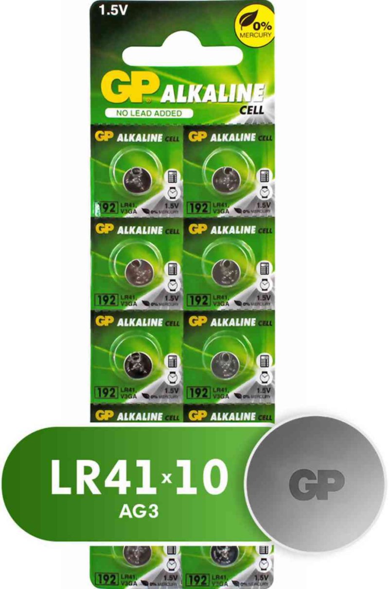 Батарейки алкалиновые GP LR41/G3/LR736 V3GA, 10 шт.