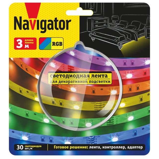 лента светодиодная NAVIGATOR 7,2Вт/м IP20 RGB 3м